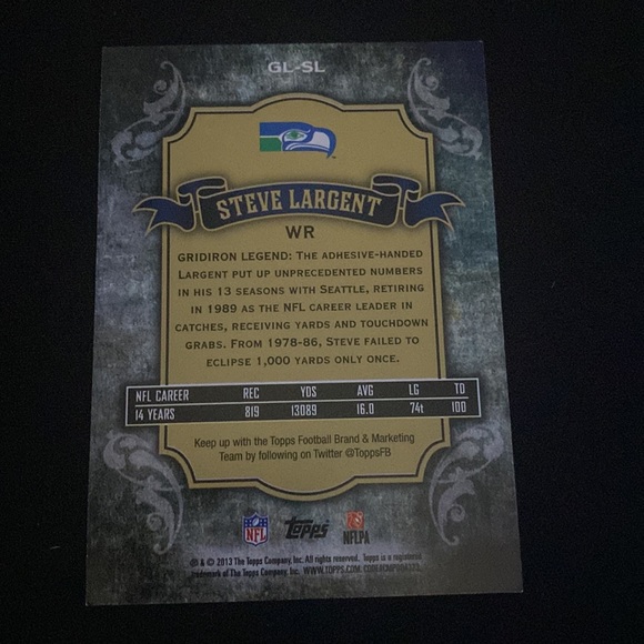 Steve Largent - 2013 Topps gridiron legends #GL-SL - Picture 2 of 2